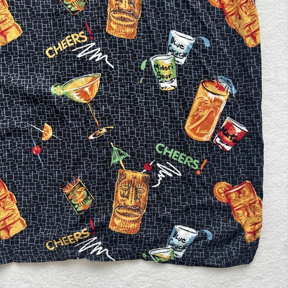 Utility Tiki Cocktail Shirt Mens Medium Black Rayon Short Sleeve Button Down - Picture 16 of 16